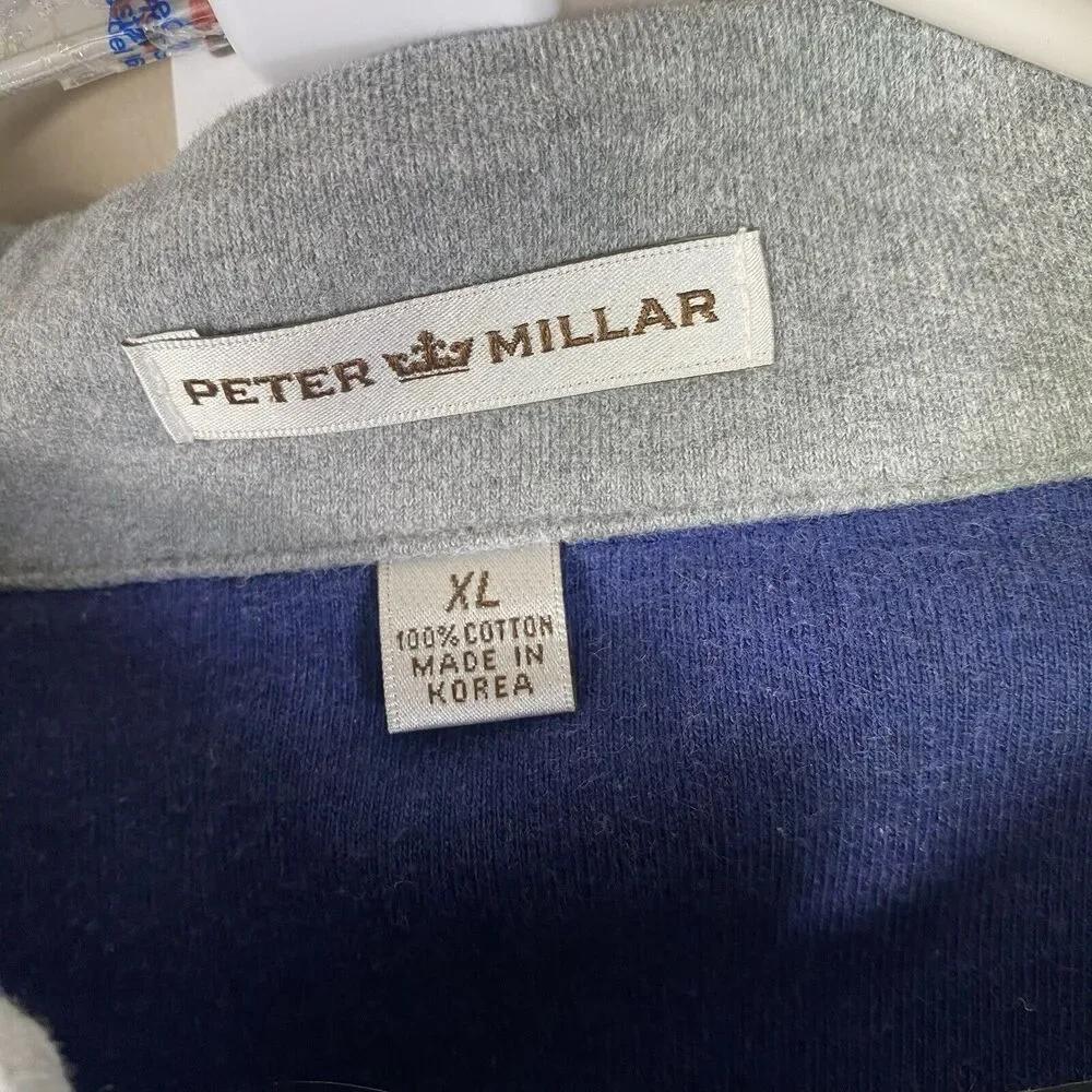 PETER MILLAR Pullover Men XL Blue Interlock 1/4 Zip Long Sleeve Sweater MF13K36